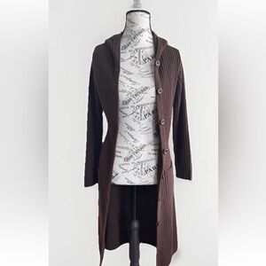 vintage 90s Y2k Day-B Brown long knit ribbed hooded Tie cardigan sweater Small